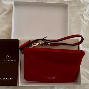 Coach Red Leather Wristlet with Gold Hardware and Removable Strap